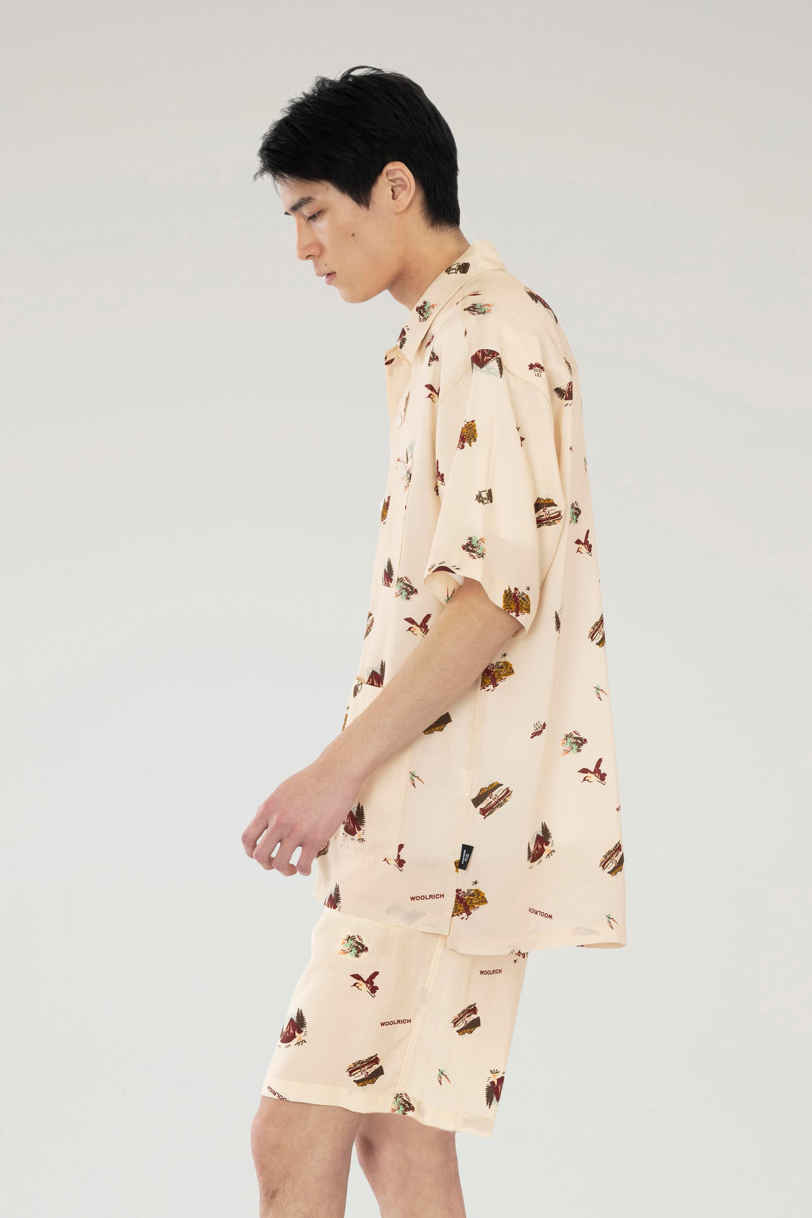Short-sleeved Printed Shirt in Lyocell Beige photo 3 | Woolrich