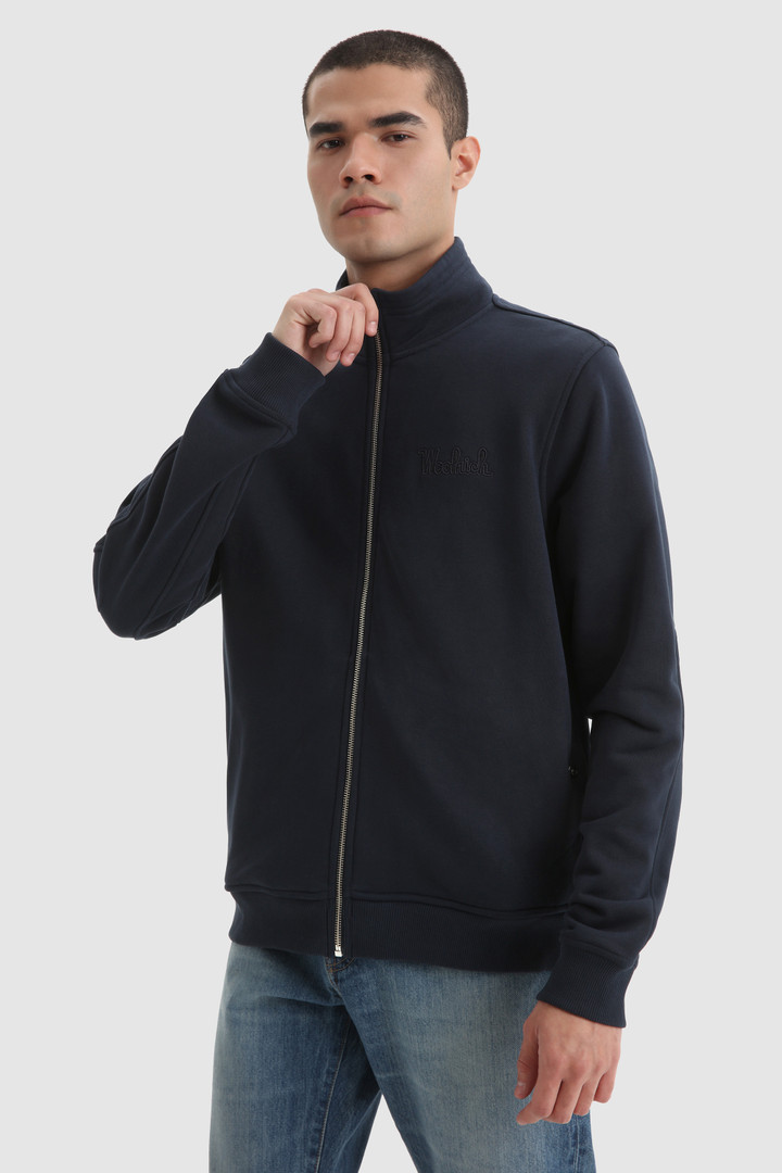 Sweat Luxe Track avec logo vintage brodé bleu | Woolrich