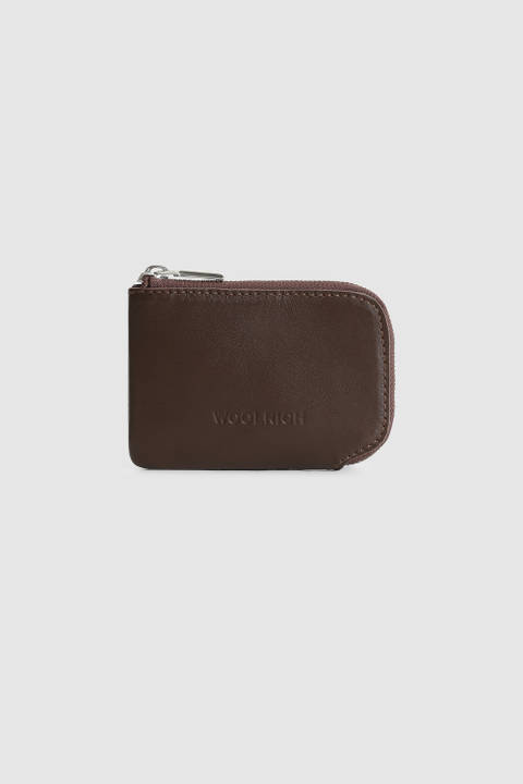 Compact Leather Wallet with Zipper Brown | Woolrich