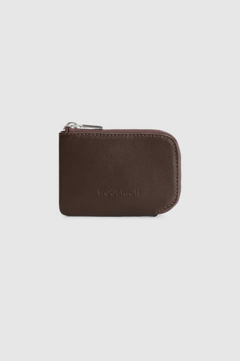 Compacte leren portemonnee met rits Bruin | Woolrich