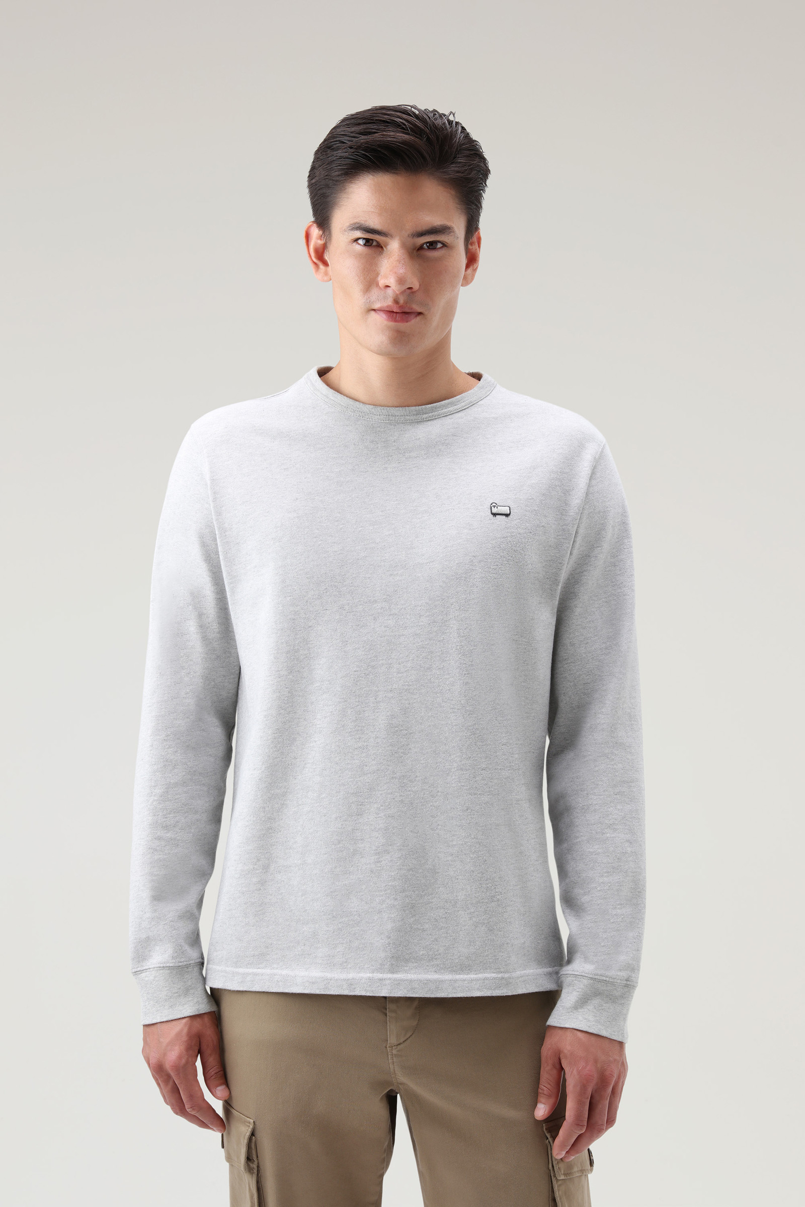 T-shirt in cotone a maniche lunghe con logo grigio | Woolrich