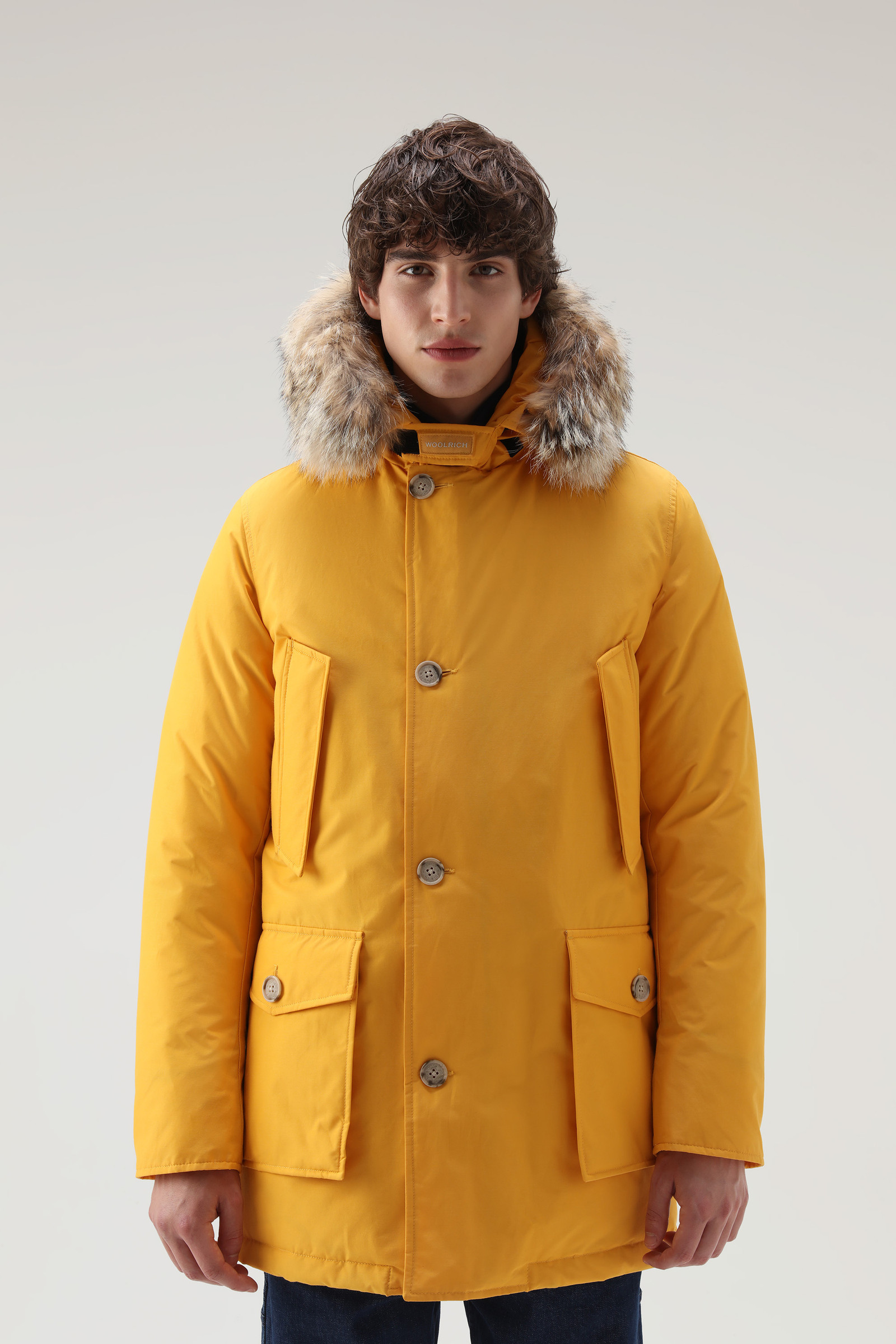 Men's Arctic Parka in Ramar Cloth with Detachable Fur Trim Yellow Woolrich USA