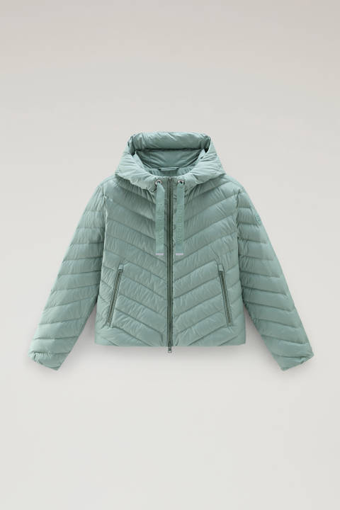 Microfibre Jacket with Chevron Quilting and Hood Green photo 2 | Woolrich