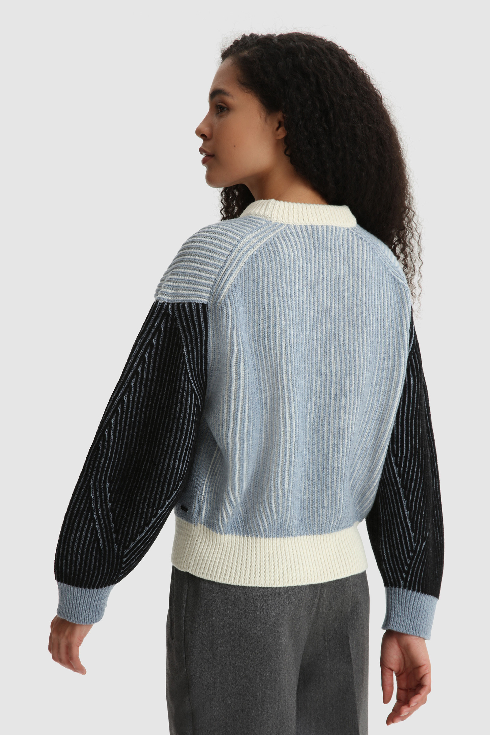 Crewneck Wool Sweater with Contrasting Sleeves Blue photo 4 | Woolrich